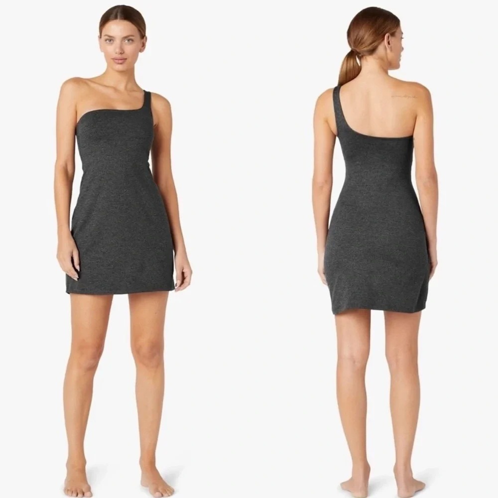 Beyond Yoga Gray Spacedye One Shoulder One and Only Athletic Mini Dress Medium